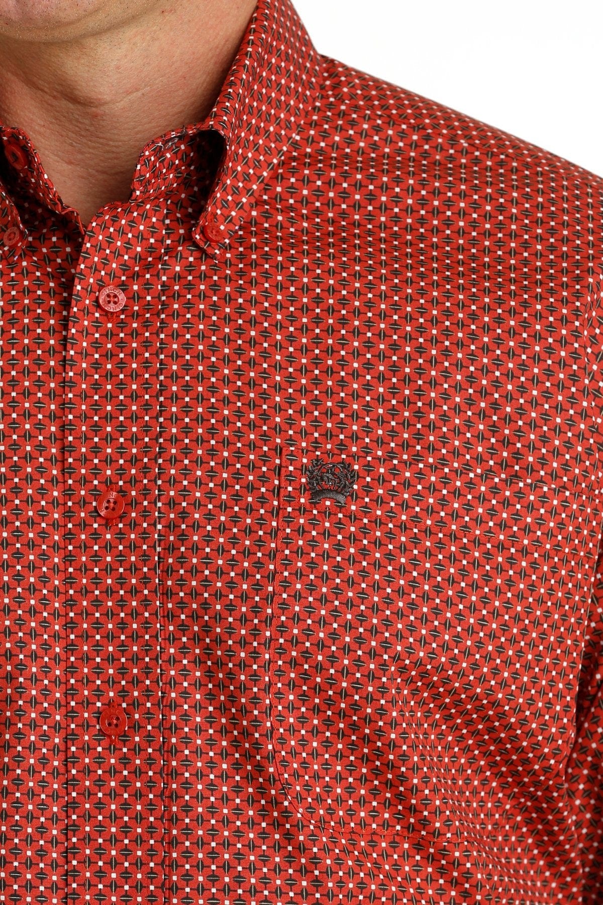 Cinch Men's Red Geometric Print Long Sleeve Button Down Western Shirt MTW1105653 - Image 3