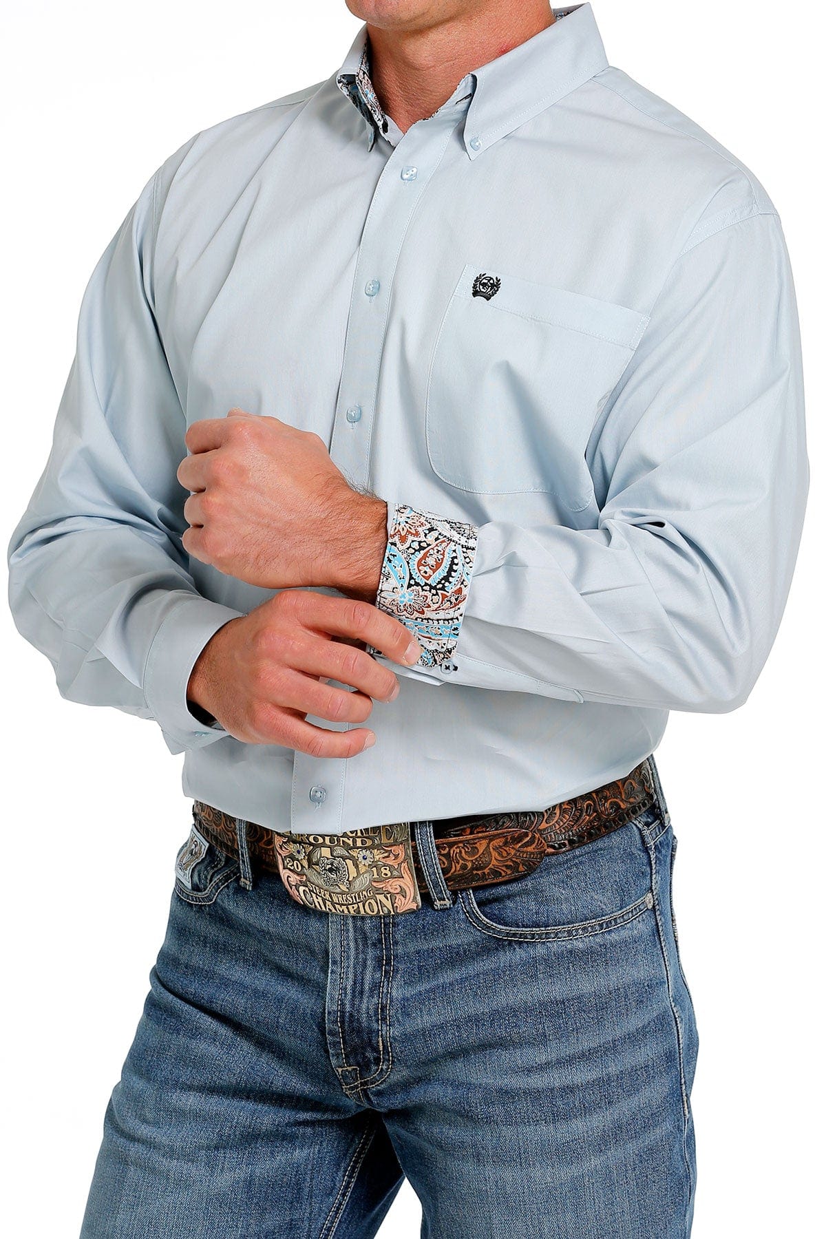 Cinch Men's Solid Light Blue Long Sleeve Button Down Western Shirt MTW1105616 - Image 4