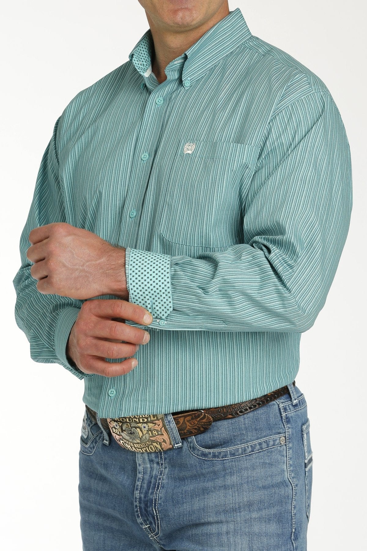 Cinch Men's Turquoise Printed Stripe Long Sleeve Button Down Western Shirt MTW1105752 - Image 3