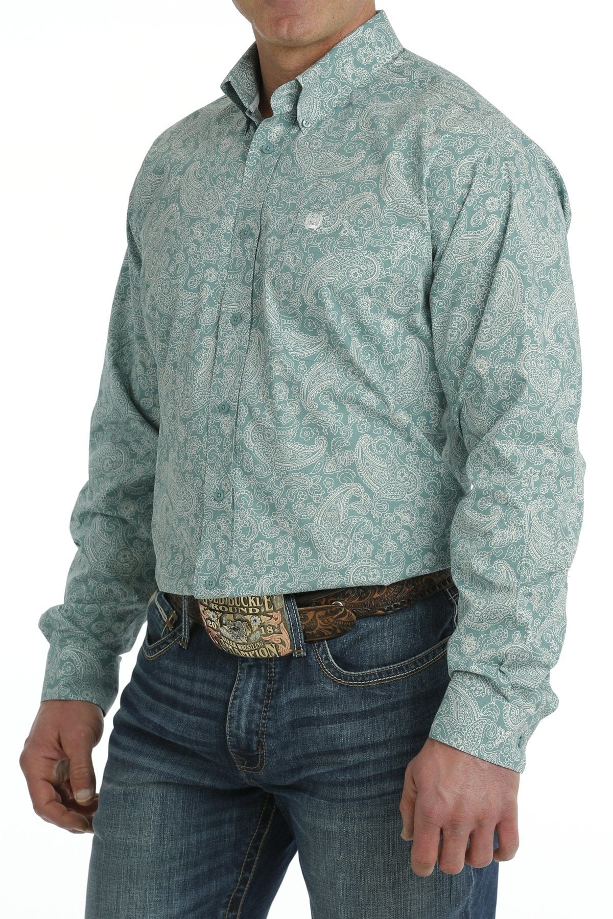 Cinch Men's Turquoise/White Paisley Print Long Sleeve Button Down Western Shirt MTW1105704 - Image 2