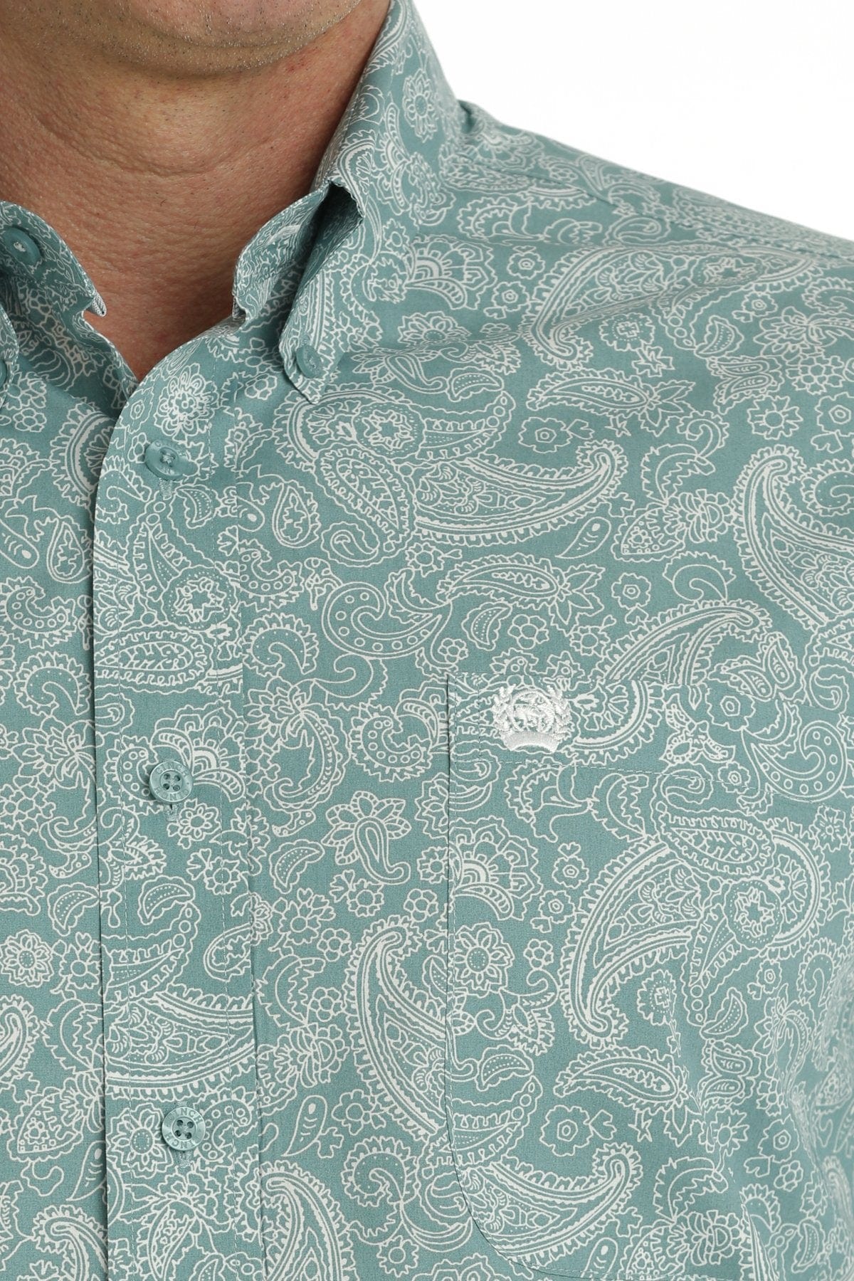 Cinch Men's Turquoise/White Paisley Print Long Sleeve Button Down Western Shirt MTW1105704 - Image 3