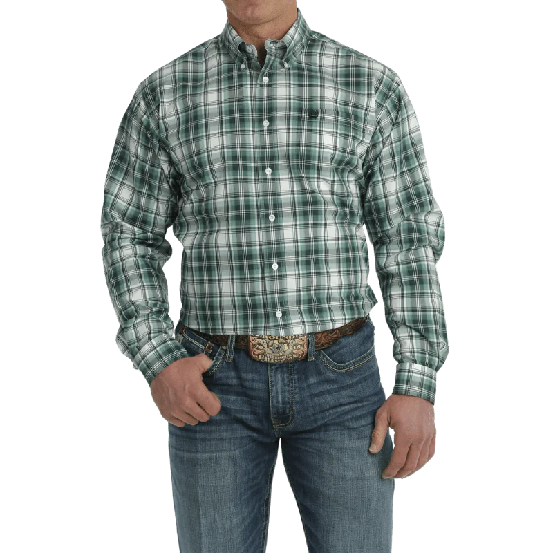Cinch Men's Turquoise/White Plaid Long Sleeve Button Down Western Shirt MTW1105705