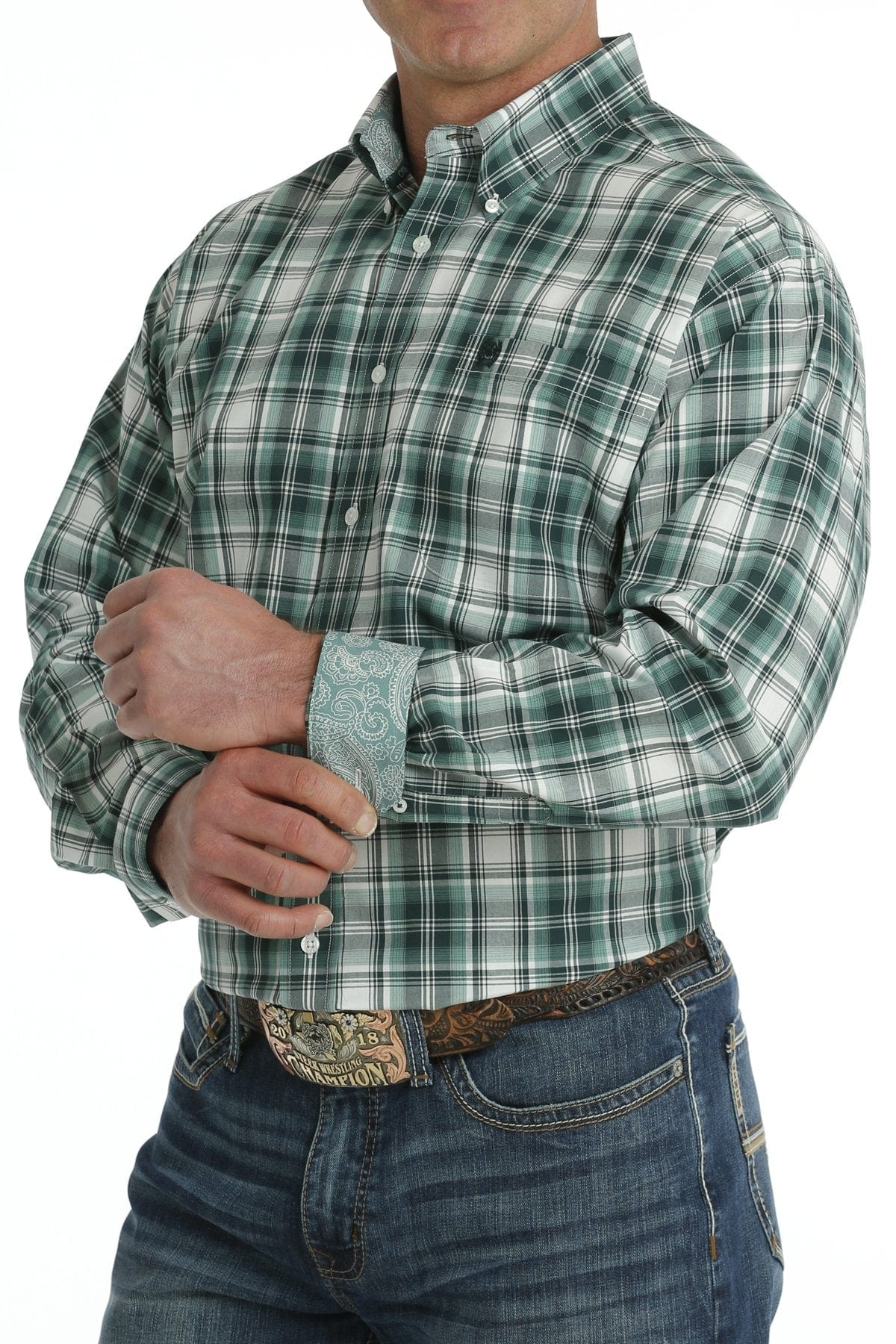 Cinch Men's Turquoise/White Plaid Long Sleeve Button Down Western Shirt MTW1105705 - Image 2
