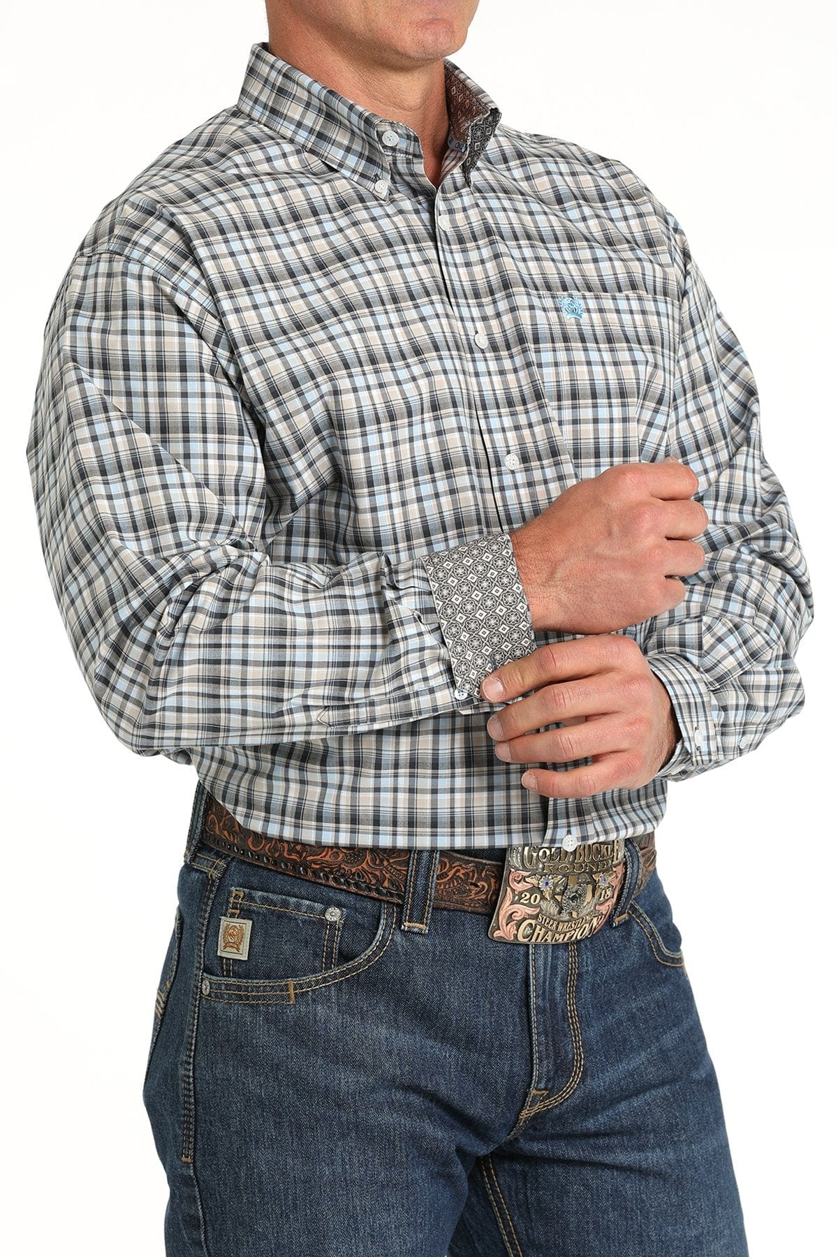Cinch Men's White and Blue Plaid Button Down Western Shirt MTW1105800 - Image 2