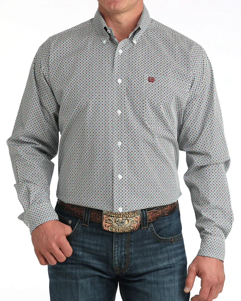 Cinch Men's White Geometric Button Down Western Shirt MTW1106050