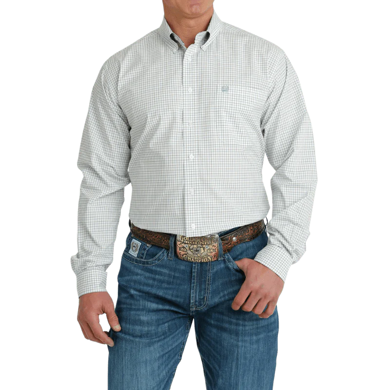 Cinch Men's White Plaid Long Sleeve Button Down Western Shirt MTW1105701