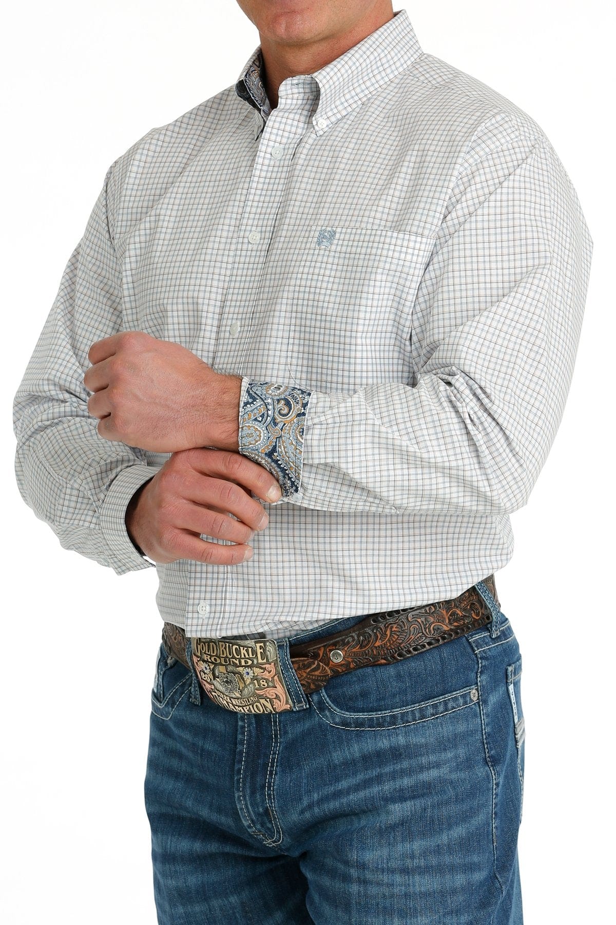 Cinch Men's White Plaid Long Sleeve Button Down Western Shirt MTW1105701 - Image 2