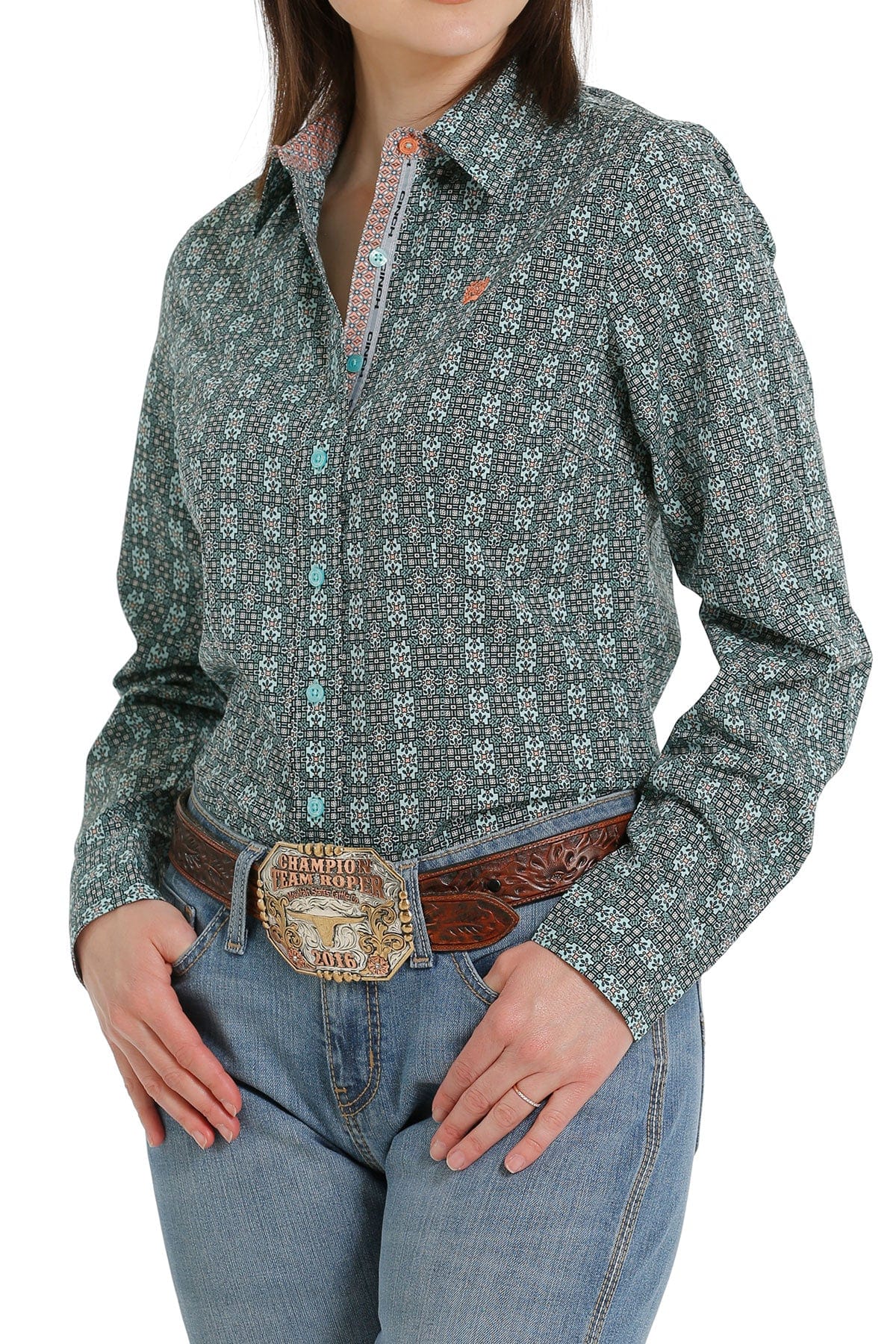 Cinch Women's Blue/Light Blue Print Long Sleeve Button Down Western Shirt MSW9165029 - Image 3