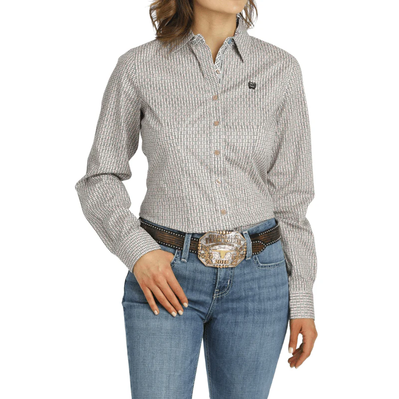 Cinch Women's Pink Geometric Print Long Sleeve Button Down Western Shirt MSW9165050