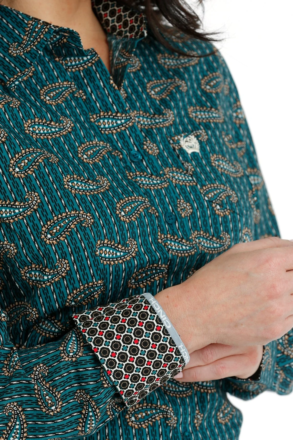 Cinch Women's Teal Print Long Sleeve Button Down Western Shirt MSW9164209 - Image 2