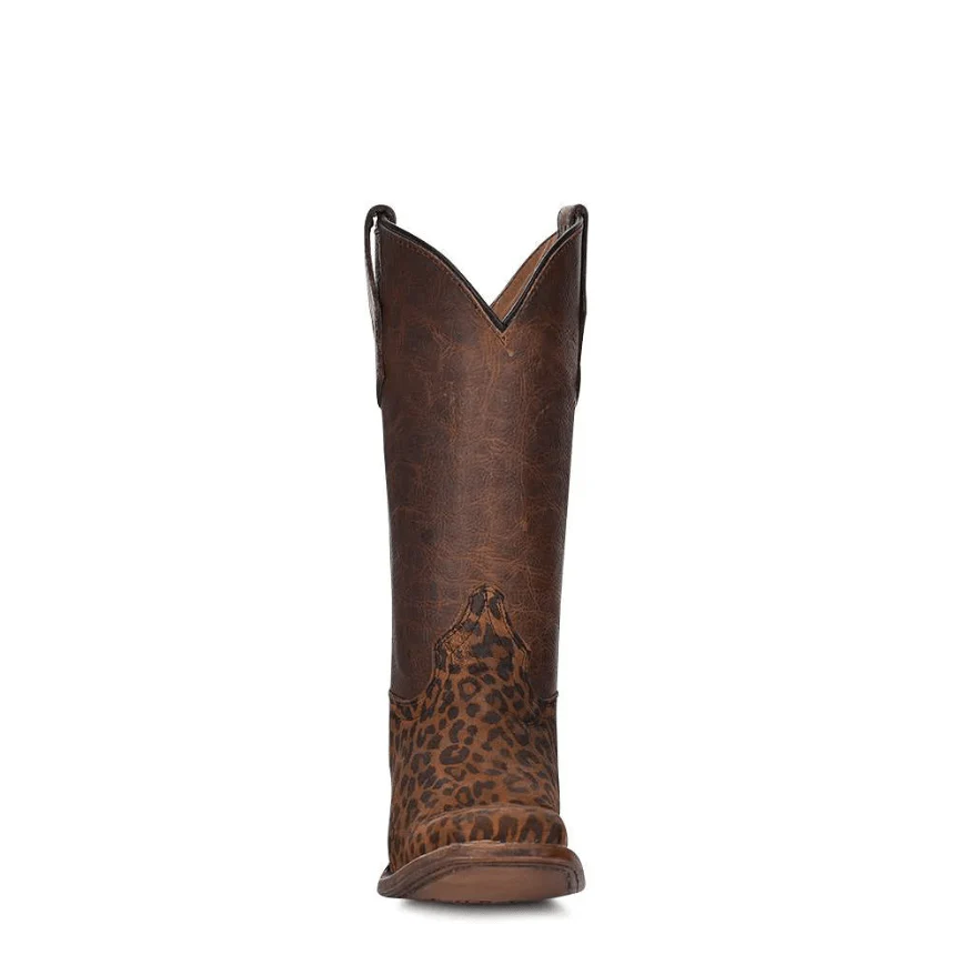 Circle G Girls Saddle Tan Leopard Print Square Toe Western Boots J7108 - Image 3