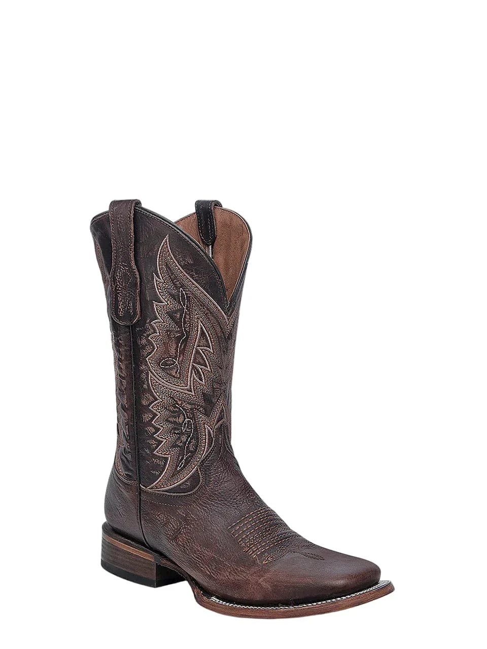 Circle G Men's Chocolate Embroidery Wide Square Toe Western Boots L6296