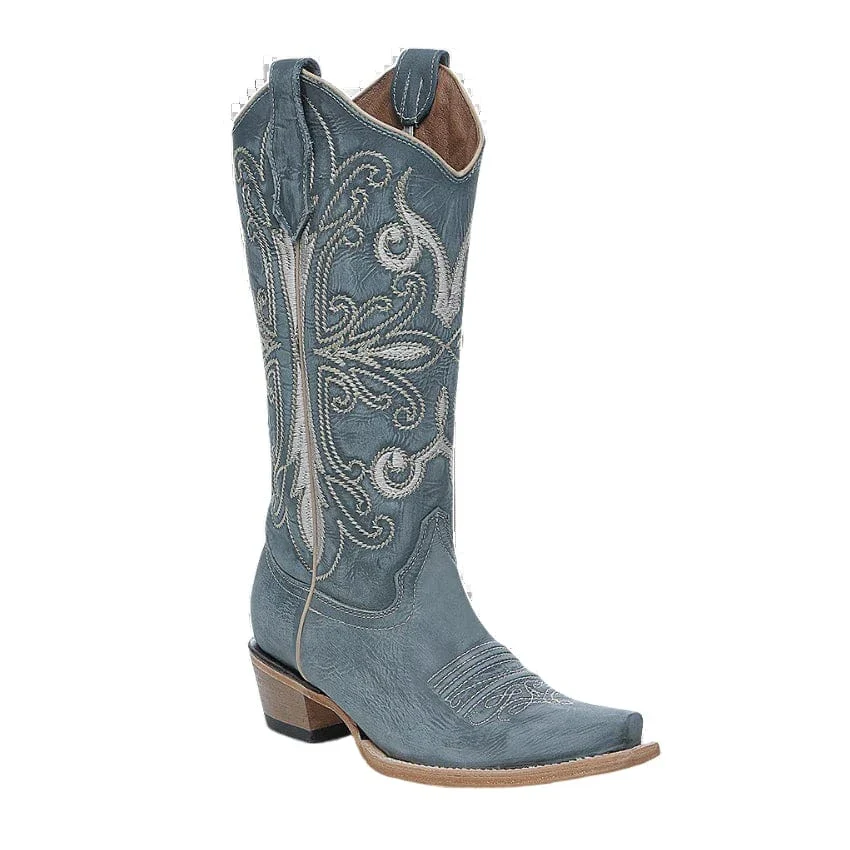 Circle G Women's Blue & Embroidered Snip Toe Western Boots L6275