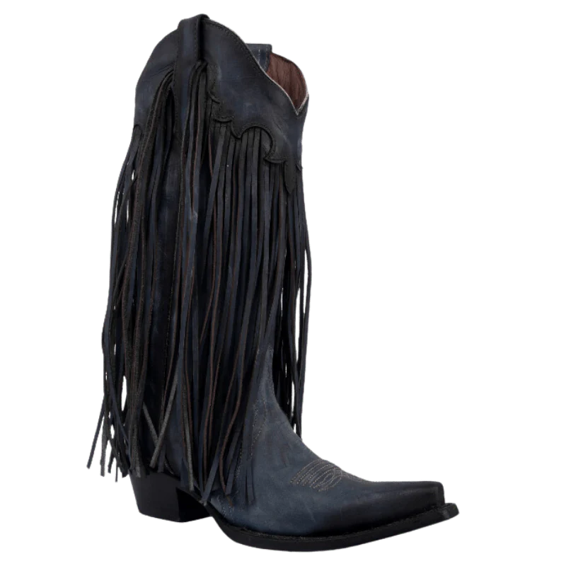 Circle G Women's Blue Fringes Snip Toe Western Boots L6074
