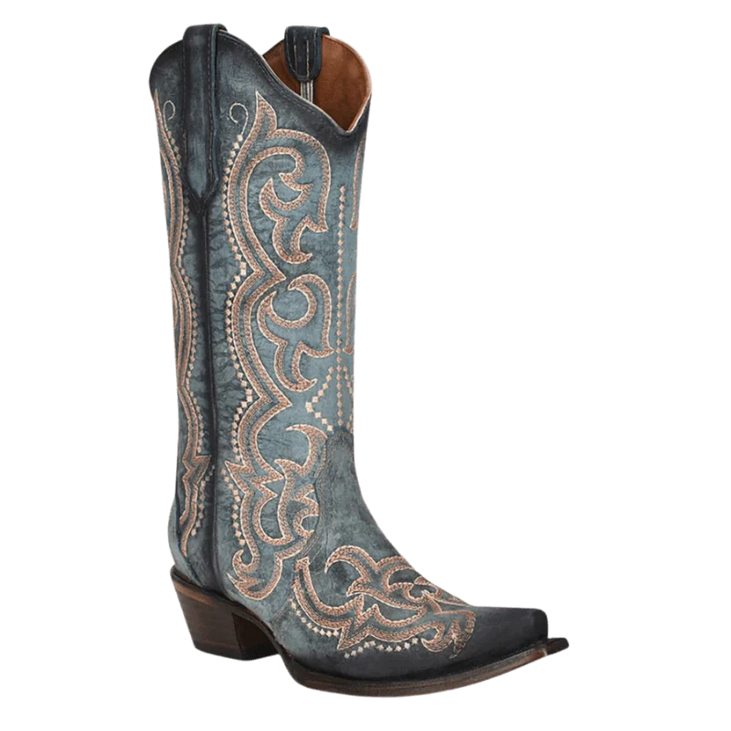 Circle G Women's Blue Jean Embroidery Snip Toe Western Boots L5869