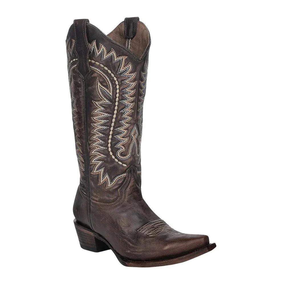Circle G Women's Dark Brown Embroidered Snip Toe Western Boots L8014