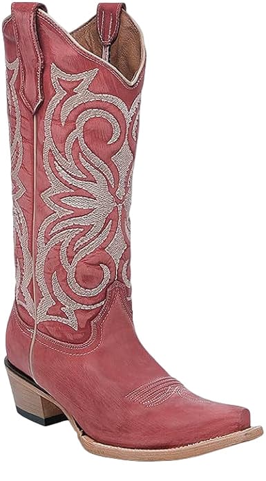 Circle G Women's Deep Red Embroidered Snip Toe Western Boot L6271