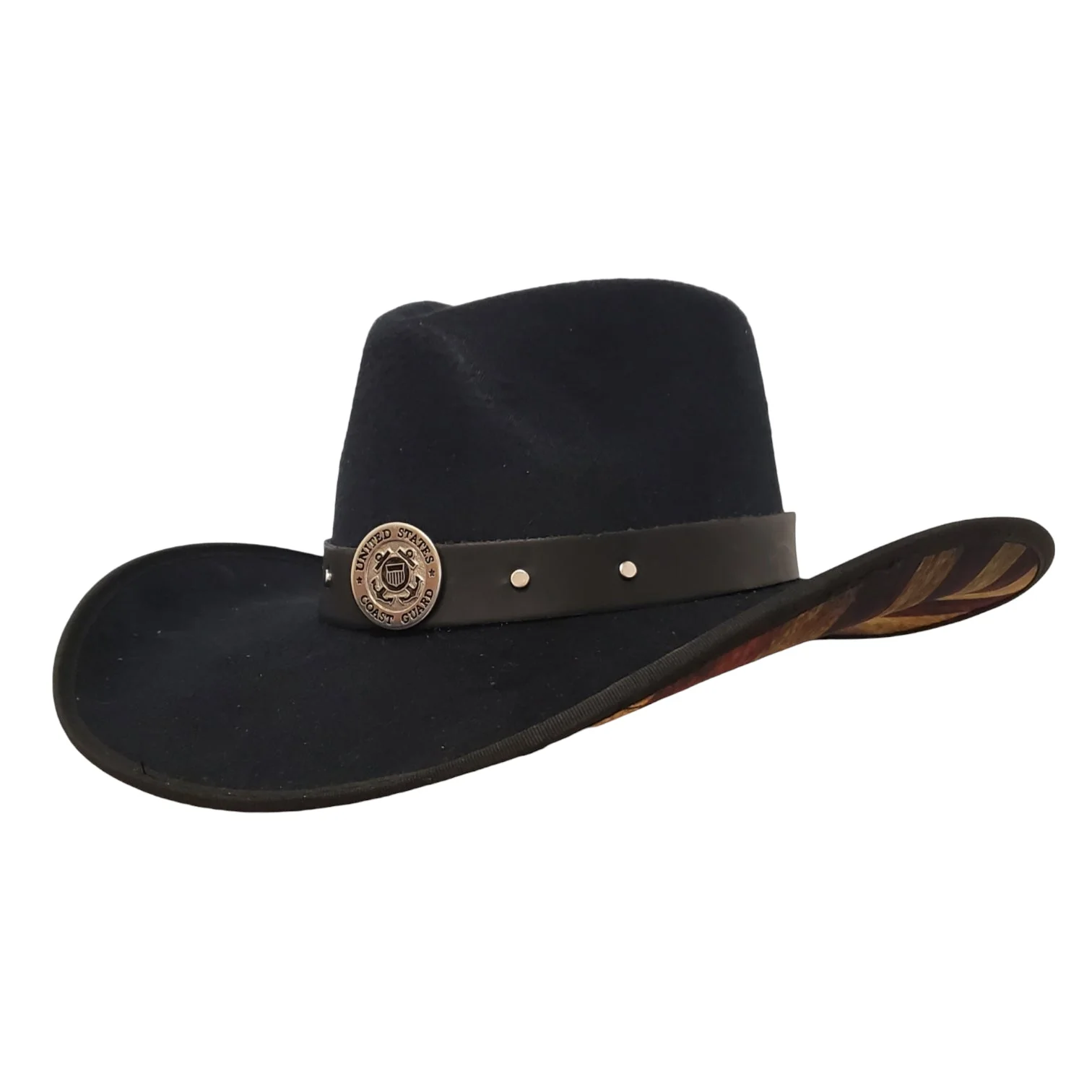 Gone Country Coast Guard Heroes - American Flag Black Cotton Poly Felt Cowboy Hat
