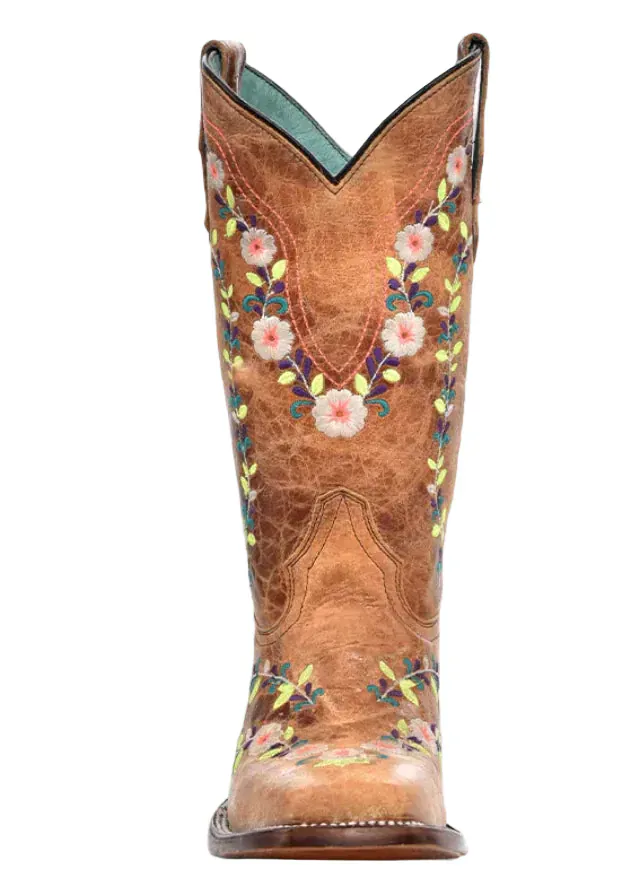 Corral Girl's Floral & Honey Embroidered Western Boots T0161 - Image 3