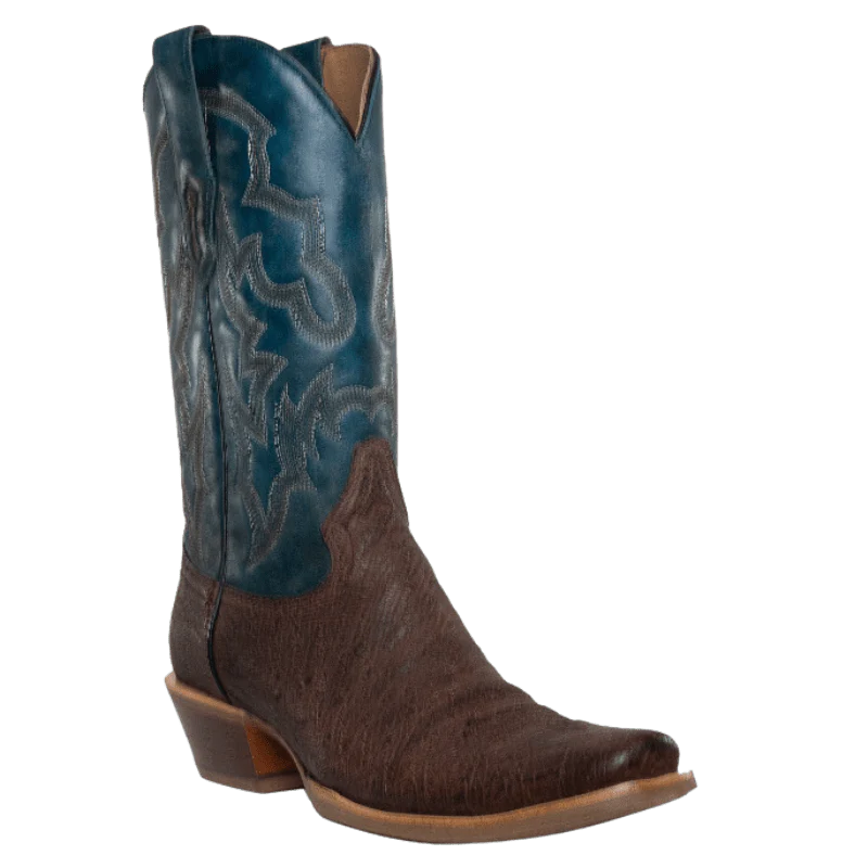 Corral Men's Brown/Navy Blue Ostrich Embroidery Horseman Toe Western Boots A4402