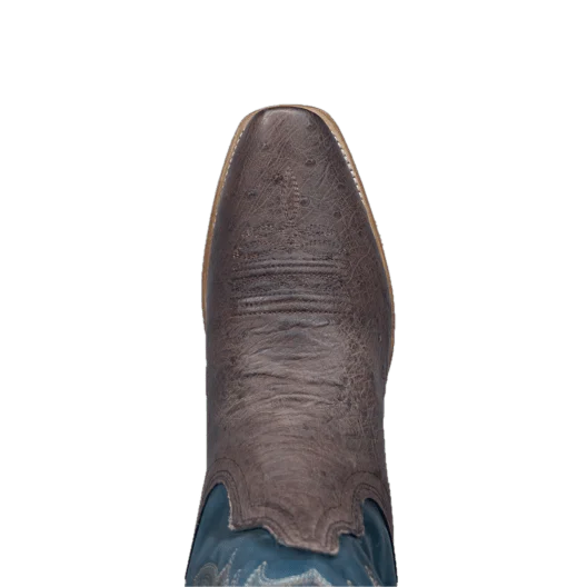 Corral Men's Brown/Navy Blue Ostrich Embroidery Horseman Toe Western Boots A4402 - Image 2