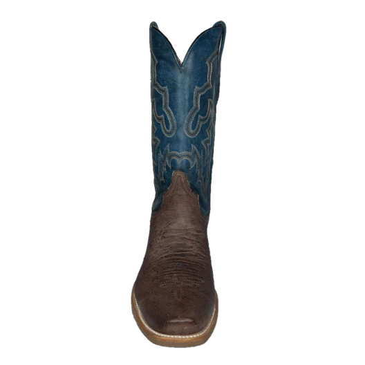 Corral Men's Brown/Navy Blue Ostrich Embroidery Horseman Toe Western Boots A4402 - Image 3