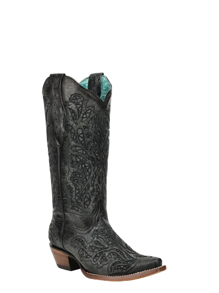 Corral Women's Black Glitter Inlay and Embroidered Western Boot A5095