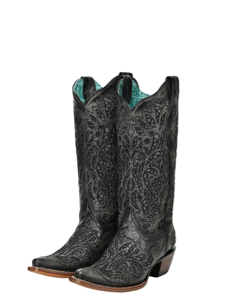 Corral Women's Black Glitter Inlay and Embroidered Western Boot A5095 - Image 7