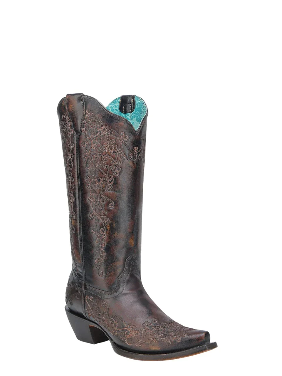 Corral Women's Black & Honey Floral Embroidery Western Boots A4801