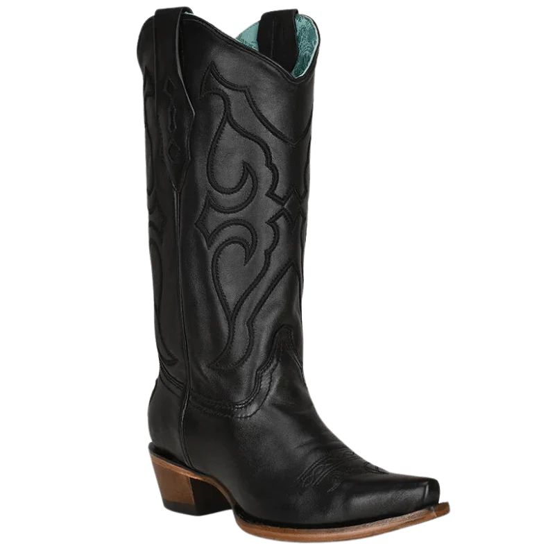 Corral Women's Black Matching Stitch Pattern & Inlay Snip Toe Western Boots Z5072