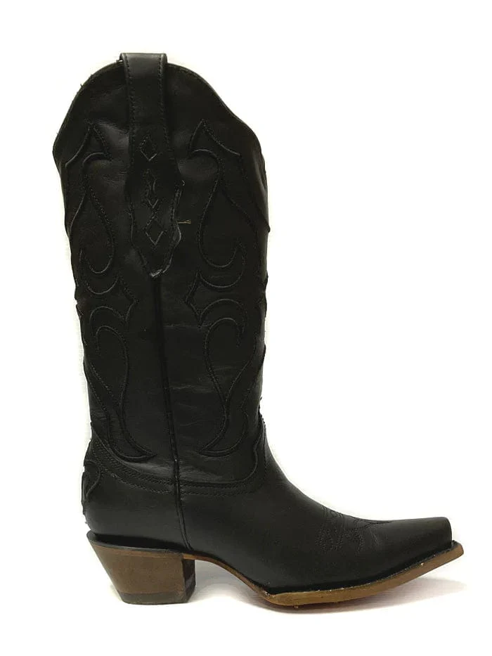 Corral Women's Black Matching Stitch Pattern & Inlay Snip Toe Western Boots Z5072 - Image 2