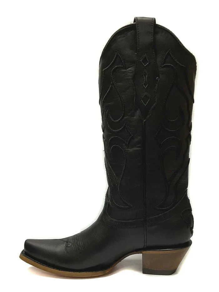 Corral Women's Black Matching Stitch Pattern & Inlay Snip Toe Western Boots Z5072 - Image 3