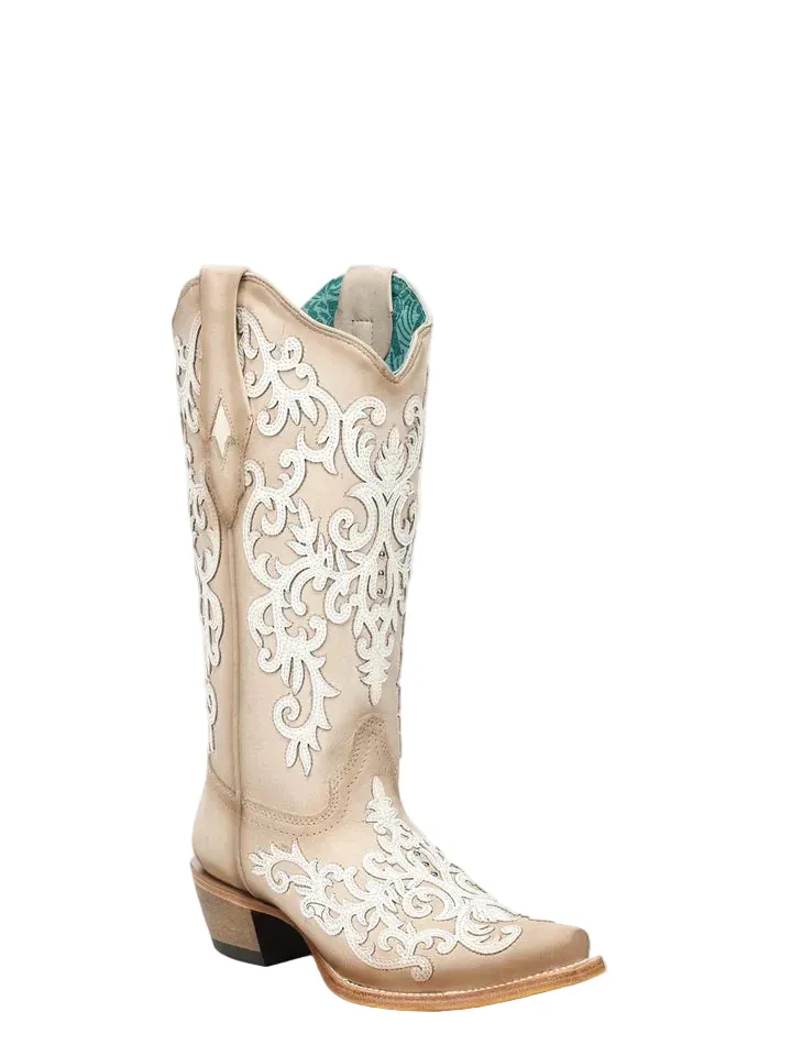 Corral Women's Bone Overlay & Embroidered Snip Toe Wester Boots A5070