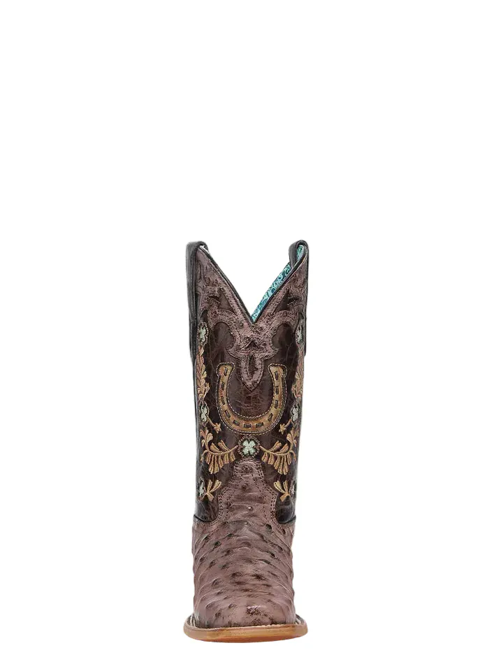 Corral Women's Brown Horseshoe Overlay & Embroidery Ostrich Exotic Boots A4851 - Image 3