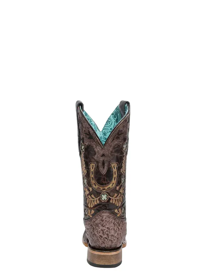 Corral Women's Brown Horseshoe Overlay & Embroidery Ostrich Exotic Boots A4851 - Image 4