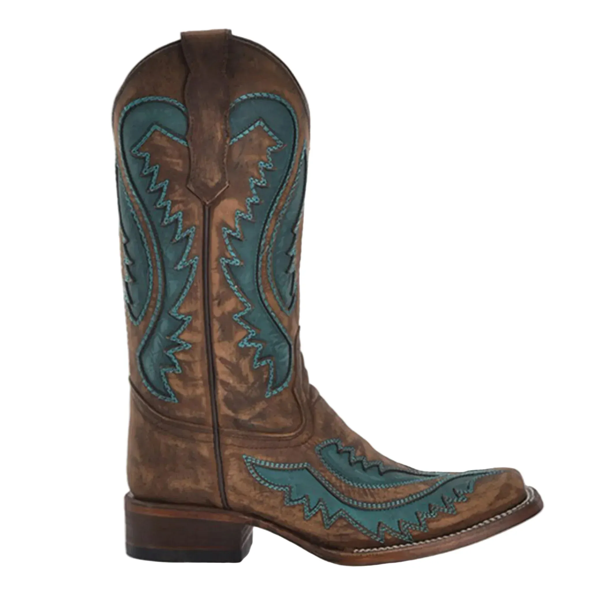 Circle G Women's Brown & Turquoise Inlay Embroidered Western Boots L6128 - Image 2