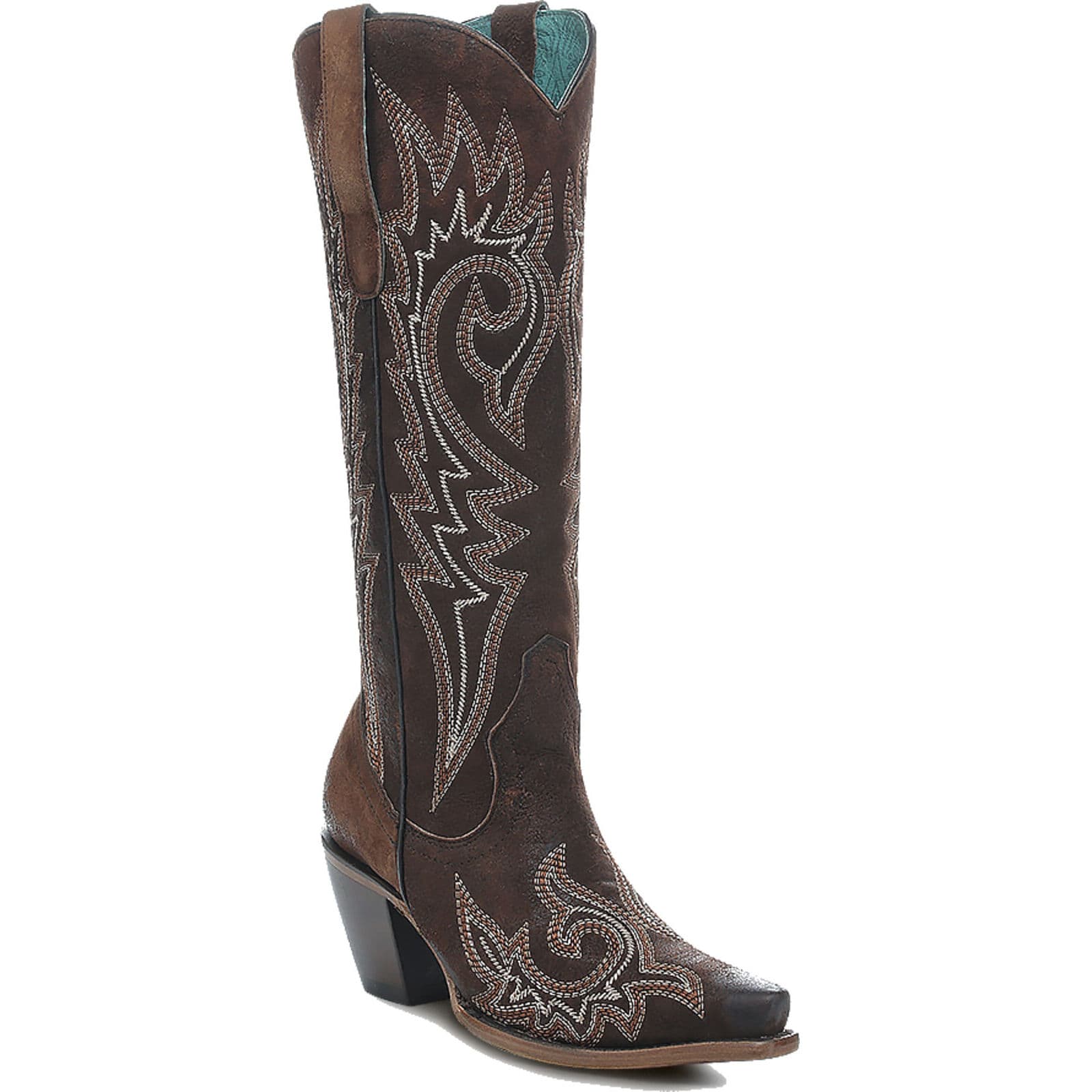 Corral Women's Brown & White Embroidery Snip Toe Western Boots Z5370