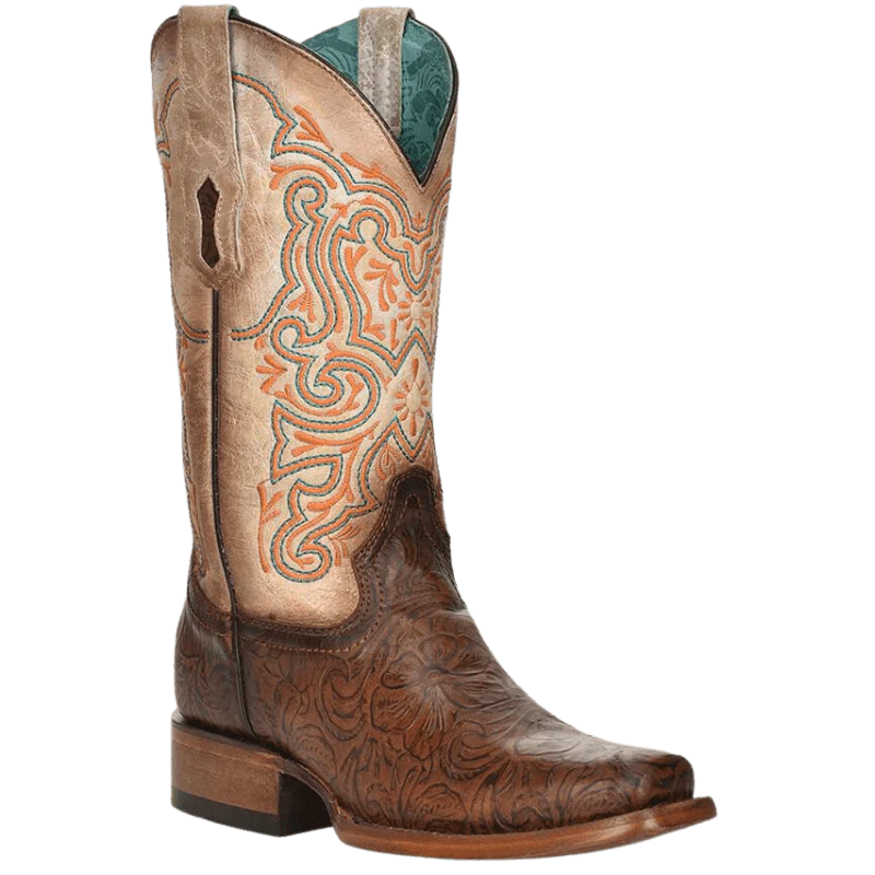 Corral Women's Floral Embroidery Square Toe Western Boots Z5126
