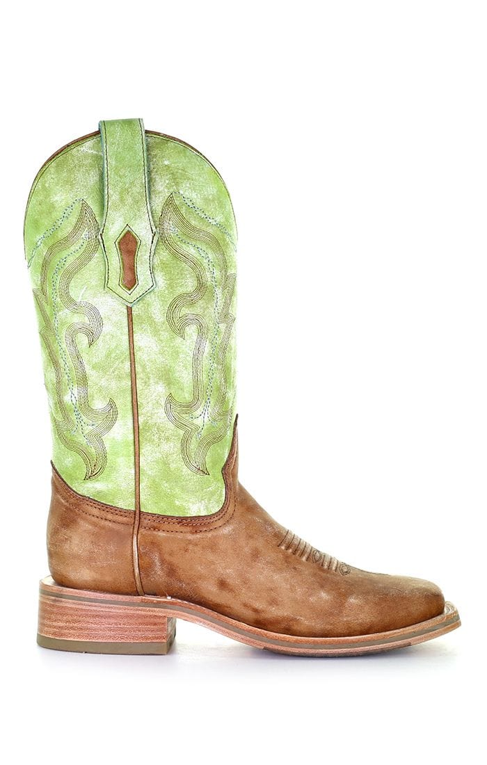 Corral Women's Sand/Green Embroidery Square Toe Cowgirl Boots A4102 - Image 2