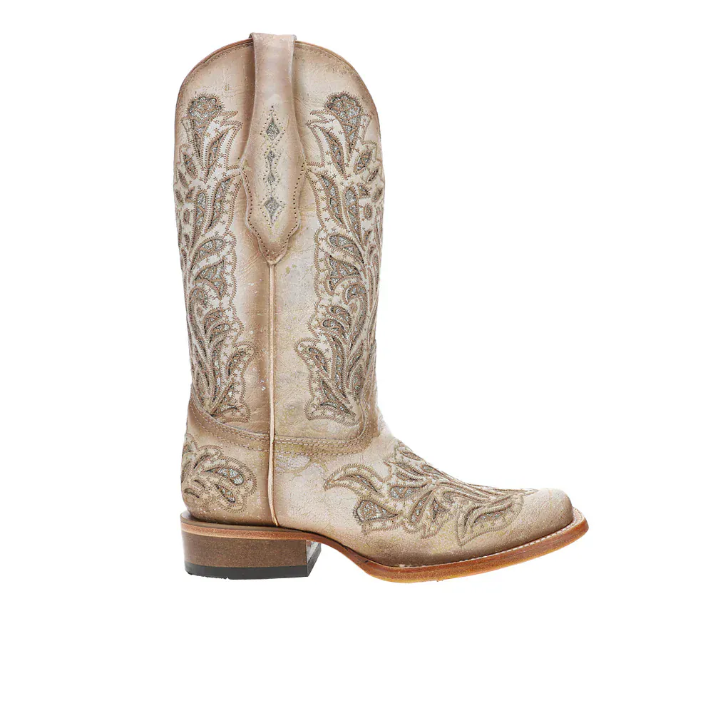 Corral Women's White Glitter and Embroidered Inlay Western Boots A4878
