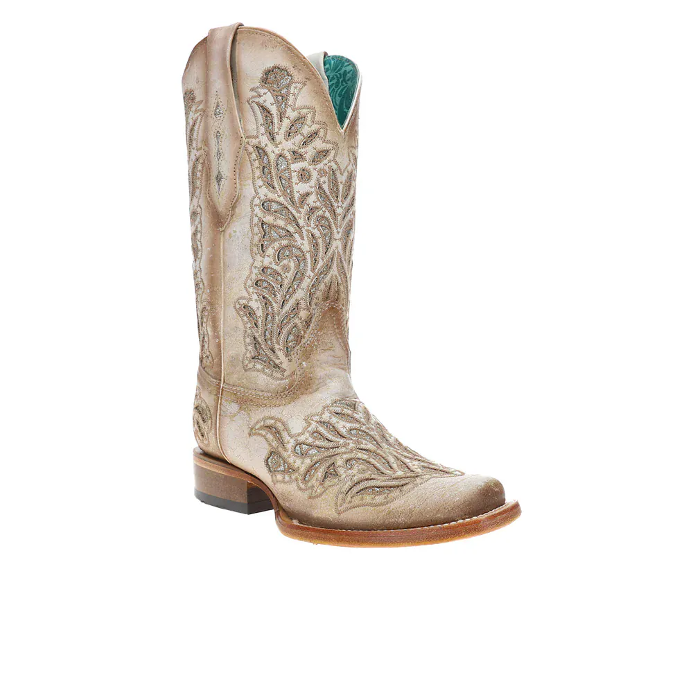 Corral Women's White Glitter and Embroidered Inlay Western Boots A4878 - Image 2