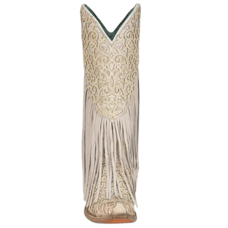 Corral Women's White Lamb Overlay & Embroidery Fringe Western Boots C3955 - Image 3