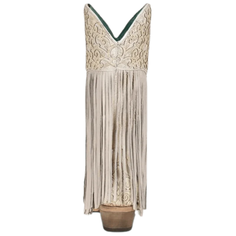Corral Women's White Lamb Overlay & Embroidery Fringe Western Boots C3955 - Image 4