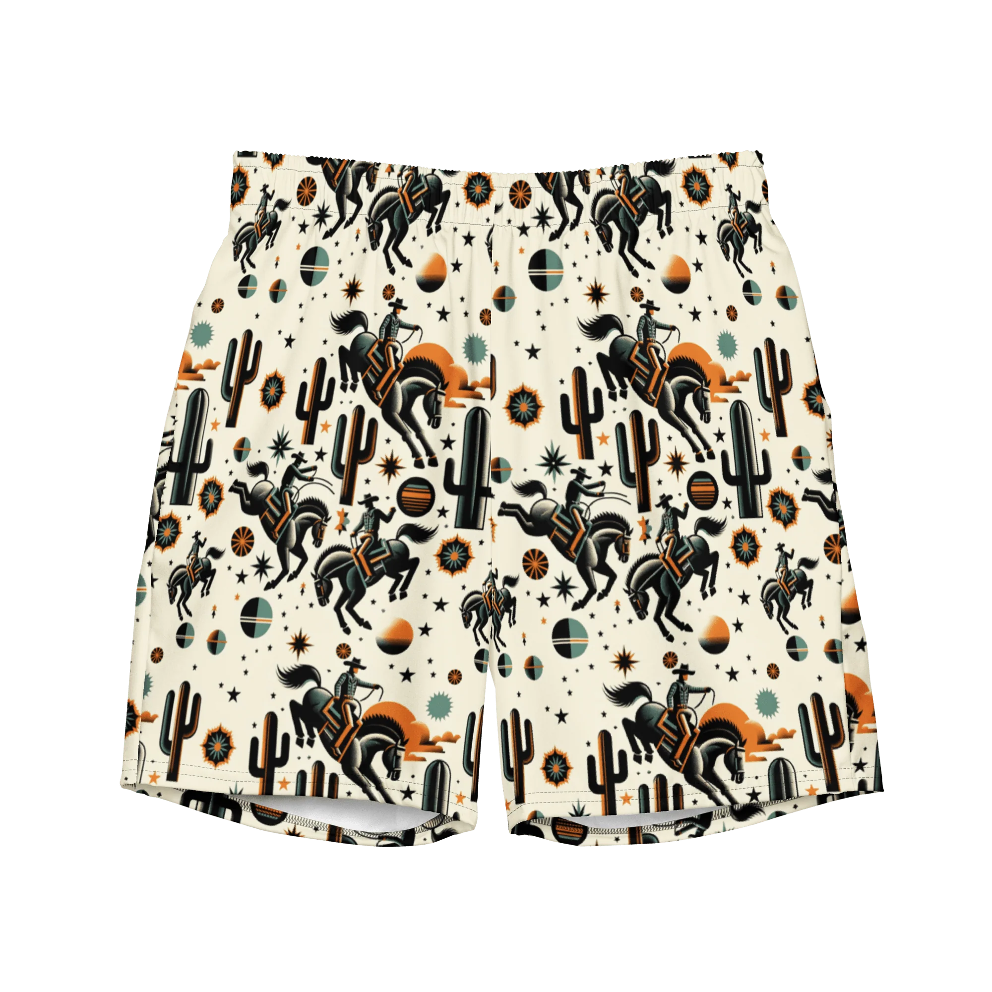 Cosmic Rodeo: Bucking Space Bronco Swim Trunks