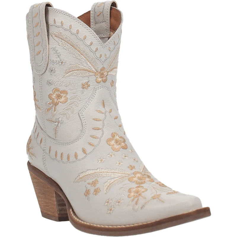 Dingo Women's Primrose White Floral Ankle Western Booties DI 748