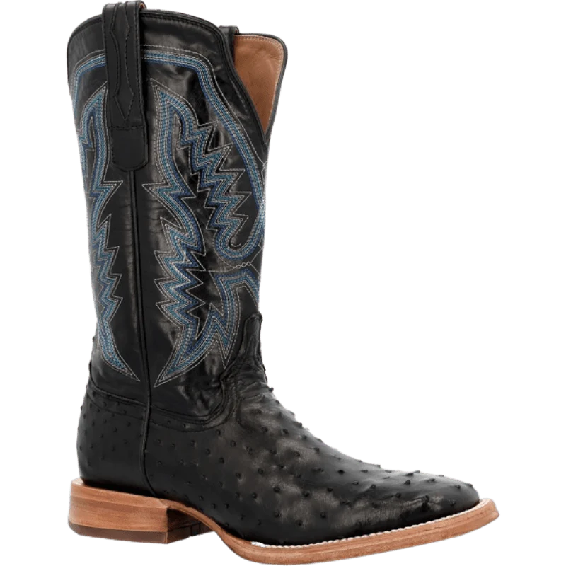 Durango Men's PRCA Midnight Black Full Quill Ostrich Square Toe Exotic Western Boots DDB0469