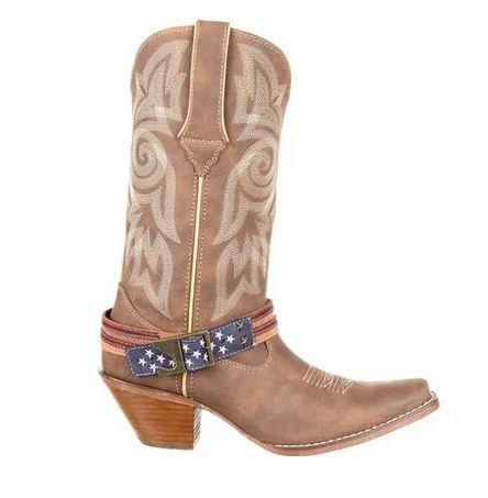 Durango Women's Crush Flag Accessory Brown Snip Toe Cowgirl Boots - DRD0208 - Image 2
