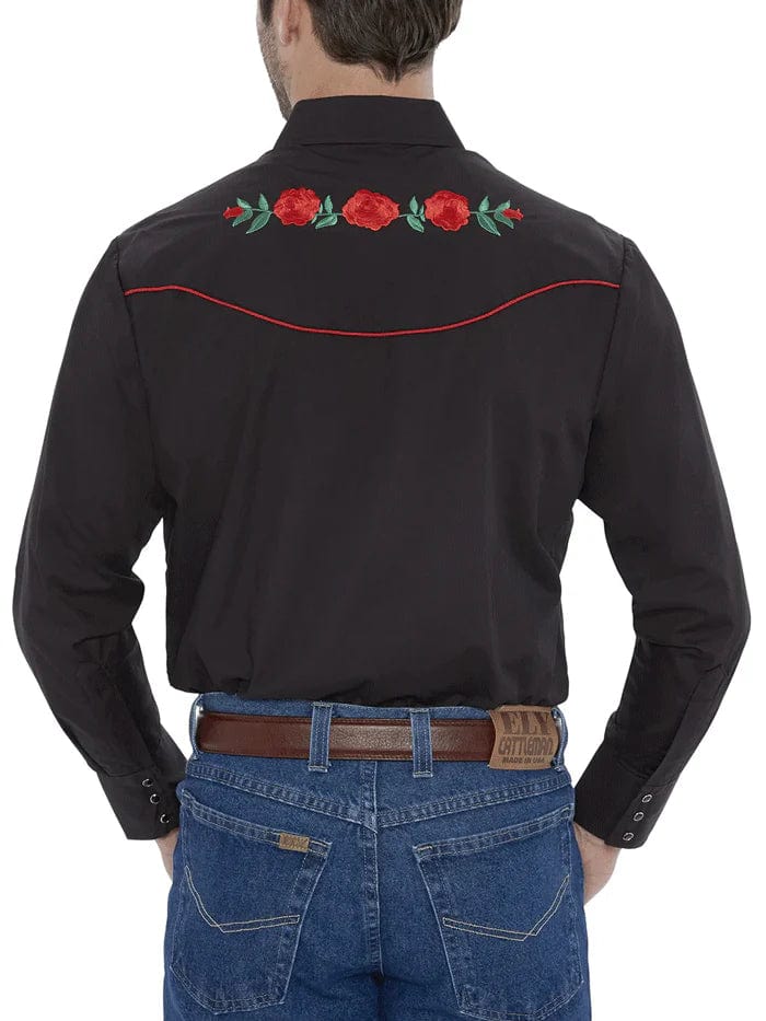 Ely Cattleman Men's Black Embroidered Rose Long Sleeve Western Snap Shirt 15203901-88 - Image 2