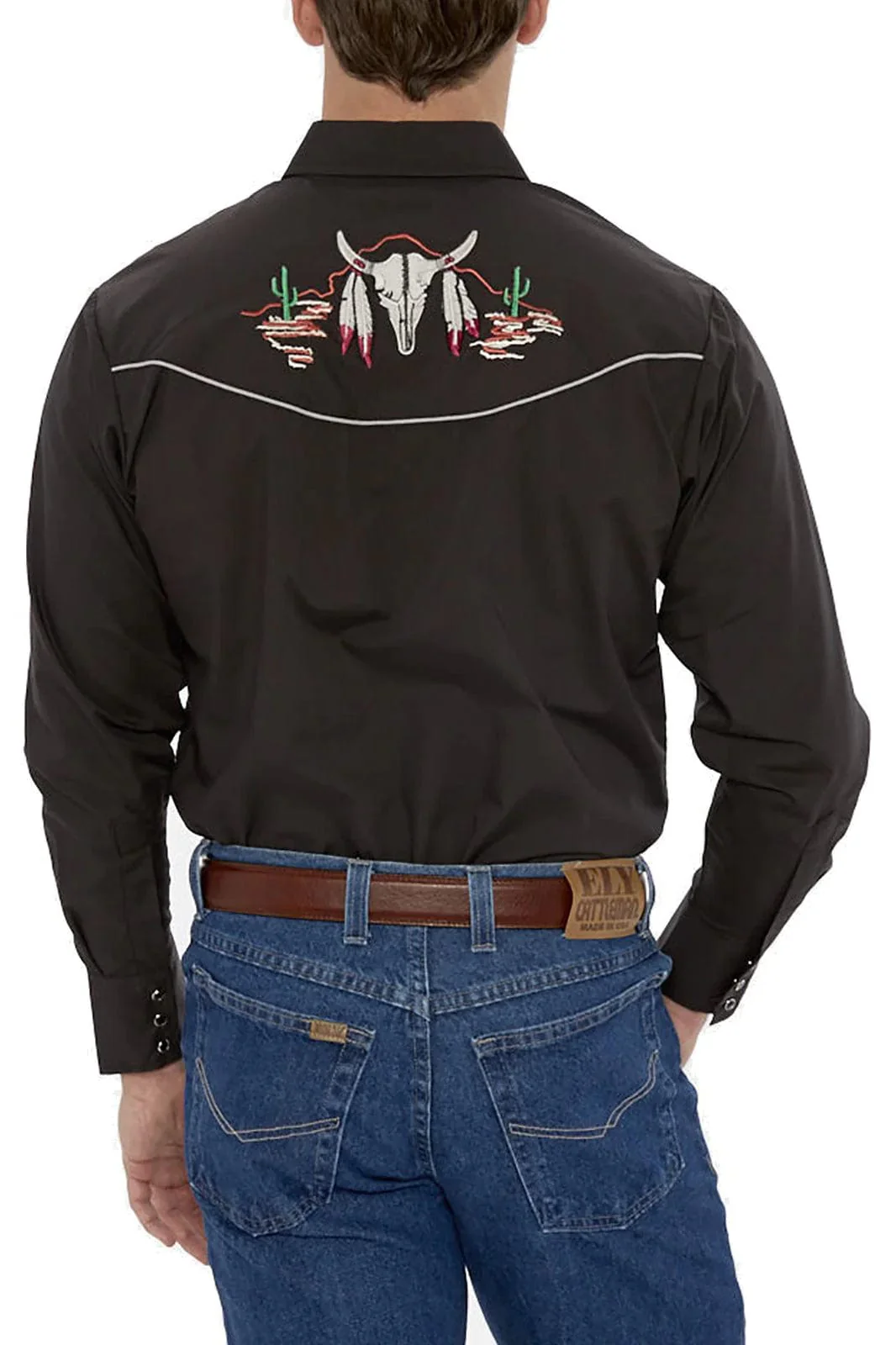 Ely Cattleman Men's Black Embroidered Skull Long Sleeve Western Snap Shirt 15203919-89 - Image 2