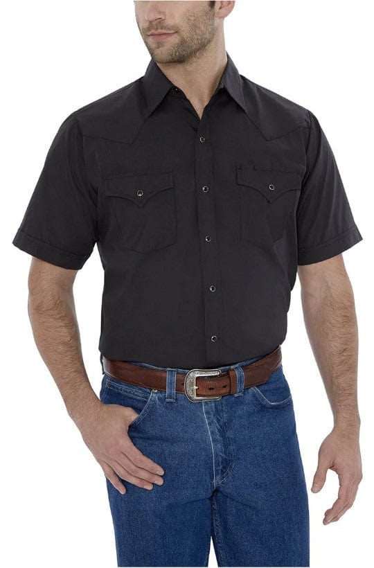 Ely Cattleman Men's Black Short Sleeve Solid Western Shirt 15201605-89 - Image 3